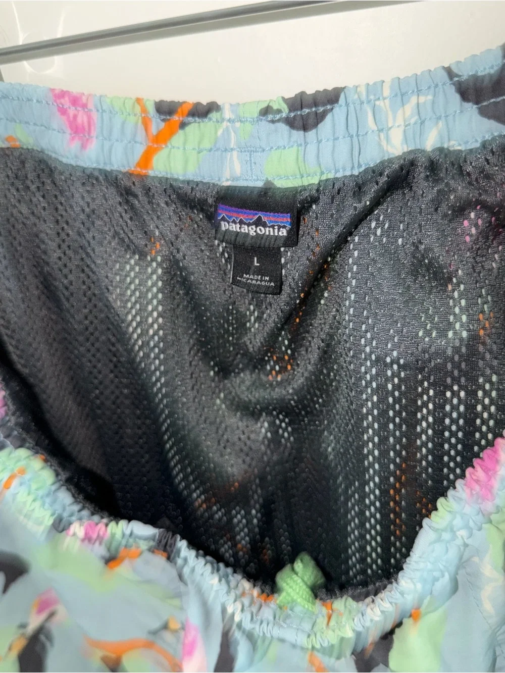 Patagonia Men’s Baggies Shorts Size L Bird Print Blue Green Pink Lined